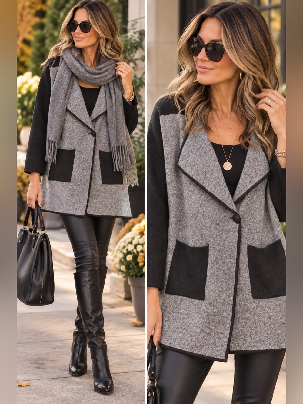 NESS Black & Gray Colorblock Knit Cardigan Sweater Jacket | Size Medium
